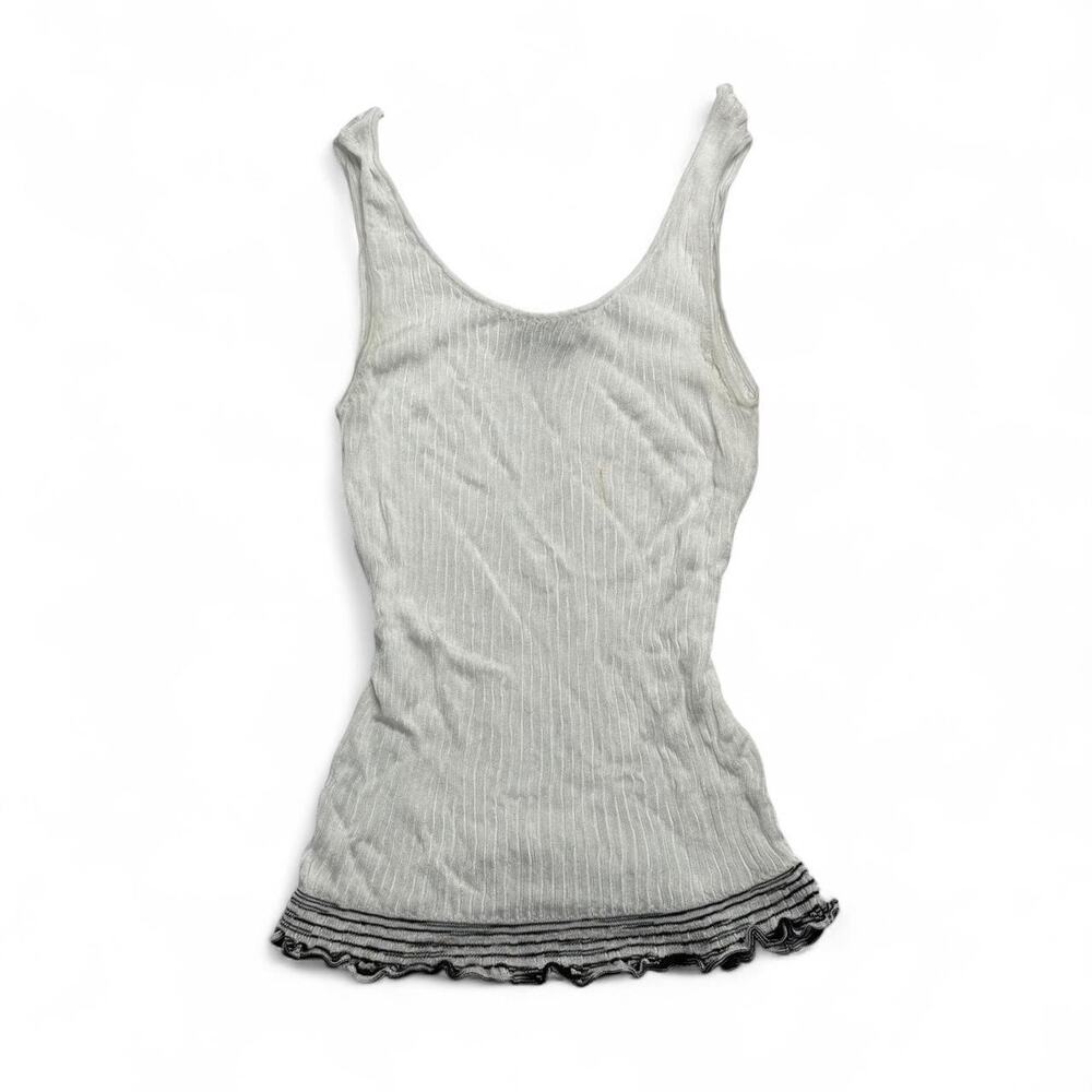 Missoni white ribbed silk wool knit tank black ruffled hem made in Italy small